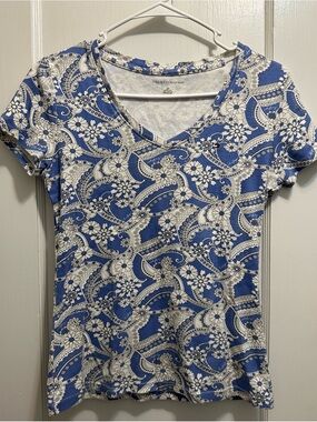Tommy Hilfiger Blue & White Paisley Floral V-Neck Tee